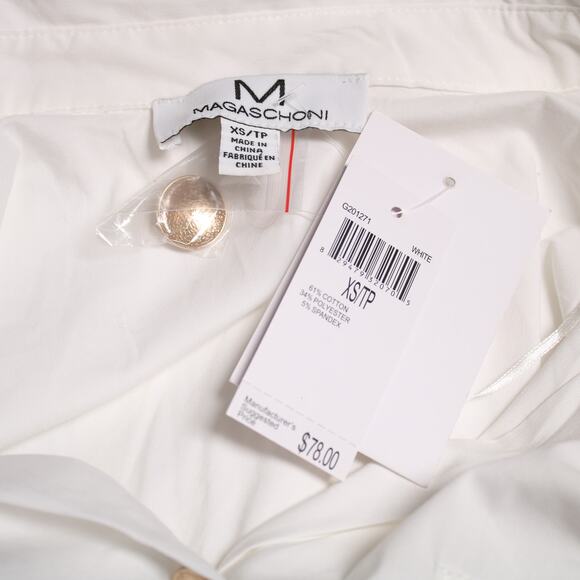 Magaschoni White Oversized Gold Button Shirt Blouse Relaxed Fit Cotton XS NWT - Picture 8 of 12
